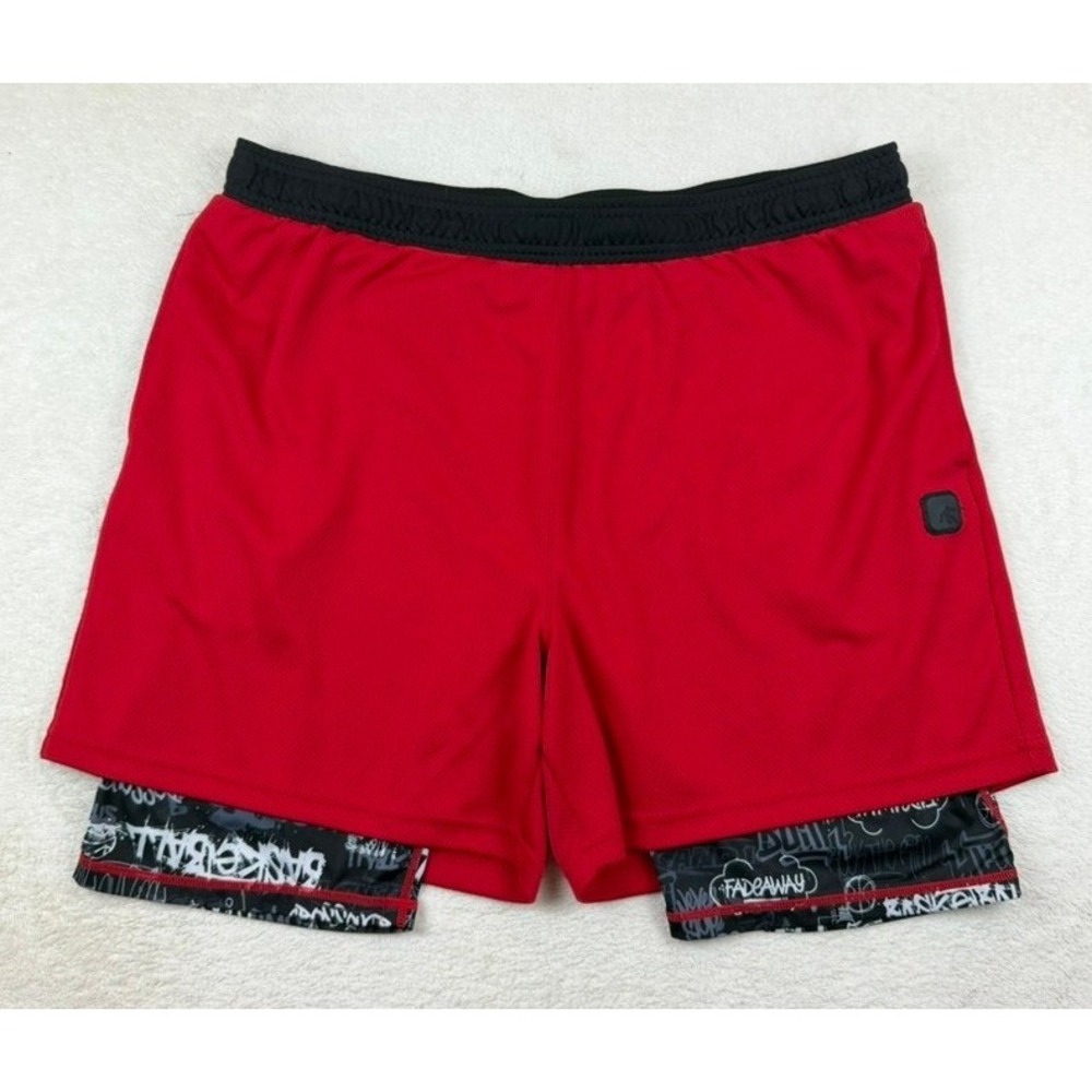 AND1 Men's Compression 2-IN-1 Active Short Red and Black Graffiti Size 2XL